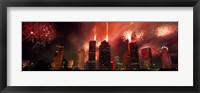 Fireworks over buildings in a city, Houston, Texas Fine Art Print