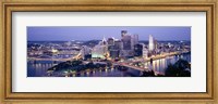 Buildings in a city lit up at dusk, Pittsburgh, Allegheny County, Pennsylvania, USA Fine Art Print