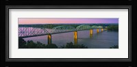 USA, Missouri, High angle view of railroad track bridge Route 54 over Mississippi River Fine Art Print