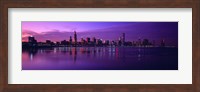 Buildings at the waterfront lit up at dusk, Sears Tower, Hancock Building, Lake Michigan, Chicago, Cook County, Illinois, USA Fine Art Print
