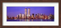 Buildings at the waterfront lit up at dusk, World Trade Center, Wall Street, Manhattan, New York City, New York State, USA Fine Art Print