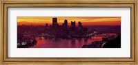 Silhouette of buildings at dawn, Three Rivers Stadium, Pittsburgh, Allegheny County, Pennsylvania, USA Fine Art Print