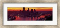 Silhouette of buildings at dawn, Three Rivers Stadium, Pittsburgh, Allegheny County, Pennsylvania, USA Fine Art Print