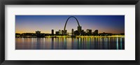 City lit up at night, Gateway Arch, Mississippi River, St. Louis, Missouri Framed Print