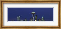 Buildings in a city lit up at night, Space Needle, Seattle, King County, Washington State, USA Fine Art Print