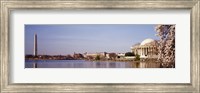 USA, Washington DC, Washington Monument and Jefferson Memorial, Tourists outside the memorial Fine Art Print