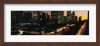Harbor Freeway and buildings lit up, Los Angeles CA Fine Art Print