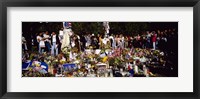 Group of people standing in front of offerings at a memorial, New York City, New York State, USA Fine Art Print