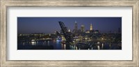 Skyscrapers lit up at night in a city, Cleveland, Ohio, USA Fine Art Print