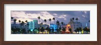 Buildings Lit Up At Dusk, Ocean Drive, Miami Beach, Florida, USA Fine Art Print