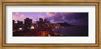Buildings lit up at dusk, Waikiki, Oahu, Hawaii, USA Fine Art Print