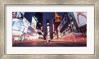Low angle view of sign boards lit up at night, Times Square, New York City, New York, USA Fine Art Print