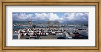 Containers And Cranes At A Harbor, Honolulu Harbor, Hawaii, USA Fine Art Print