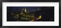 Arch bridge and buildings lit up at night, Cleveland, Ohio, USA Fine Art Print