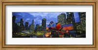 Low angle view of buildings lit up at night, Millennium Park, Chicago, Illinois, USA Fine Art Print