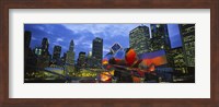 Low angle view of buildings lit up at night, Millennium Park, Chicago, Illinois, USA Fine Art Print