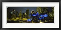 Low angle view of buildings lit up at night, Pritzker Pavilion, Millennium Park, Chicago, Illinois, USA Fine Art Print