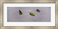 High angle view of moss on three stones in a Zen garden, Washington Park, Portland, Oregon, USA Fine Art Print