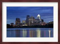 Buildings at the waterfront lit up at dusk, Town Lake, Austin, Texas, USA Fine Art Print
