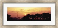 Silhouette of trees at dusk with a bridge in the background, Golden Gate Bridge, San Francisco, California, USA Fine Art Print