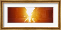 Side profile of a person crossing the cable car tracks at sunset, San Francisco, California, USA Fine Art Print