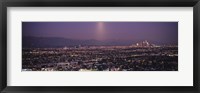 Buildings in a city lit up at dusk, Hollywood, San Gabriel Mountains, City Of Los Angeles, Los Angeles County, California, USA Fine Art Print