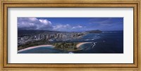 Aerial view of buildings at the waterfront, Ala Moana Beach Park, Waikiki Beach, Honolulu, Oahu, Hawaii, USA Fine Art Print