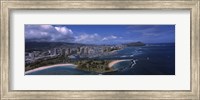 Aerial view of buildings at the waterfront, Ala Moana Beach Park, Waikiki Beach, Honolulu, Oahu, Hawaii, USA Fine Art Print