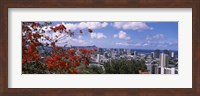 Honolulu Skyline from a Distance (red flowers) Fine Art Print