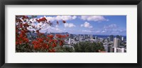 Honolulu Skyline from a Distance (red flowers) Fine Art Print