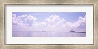 Sea with a container ship and a suspension bridge in distant, Sunshine Skyway Bridge, Tampa Bay, Gulf of Mexico, Florida, USA Fine Art Print