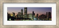 Buildings lit up at dusk, Lake Michigan, Chicago, Cook County, Illinois, USA Fine Art Print