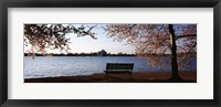 Park bench with a memorial in the background, Jefferson Memorial, Tidal Basin, Potomac River, Washington DC, USA Fine Art Print