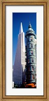 Low angle view of towers, Columbus Tower, Transamerica Pyramid, San Francisco, California, USA Fine Art Print