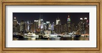 Buildings in a city lit up at night, Hudson River, Midtown Manhattan, Manhattan, New York City, New York State, USA Fine Art Print