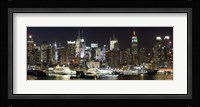 Buildings in a city lit up at night, Hudson River, Midtown Manhattan, Manhattan, New York City, New York State, USA Fine Art Print