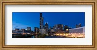 Buildings in a city lit up at dusk, Chicago, Illinois, USA Fine Art Print