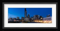 Buildings in a city lit up at dusk, Chicago, Illinois, USA Fine Art Print
