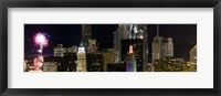 Skyscrapers and firework display in a city at night, Lake Michigan, Chicago, Illinois, USA Fine Art Print