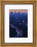 High angle view of highway 101 at dawn, Hollywood Freeway, Hollywood, Los Angeles, California, USA Fine Art Print