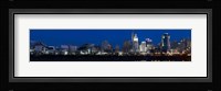 Cincinnati skyline and John A. Roebling Suspension Bridge at twilight from across the Ohio River, Hamilton County, Ohio, USA Fine Art Print