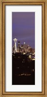 Skyscrapers in a city lit up at night, Space Needle, Seattle, King County, Washington State, USA Fine Art Print