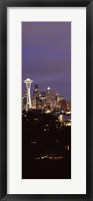Skyscrapers in a city lit up at night, Space Needle, Seattle, King County, Washington State, USA Fine Art Print