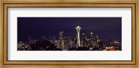 Skyscrapers and Space Needle Lit Up at Night Fine Art Print