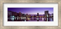 Buildings lit up at night in a city, Lake Eola, Orlando Fine Art Print