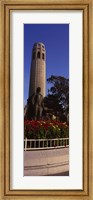 Statue of Christopher Columbus in front of a tower, Coit Tower, Telegraph Hill, San Francisco, California, USA Fine Art Print