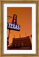 Low angle view of a neon sign of a hotel lit up at dusk, Fort Worth Stockyards, Fort Worth, Texas, USA Fine Art Print