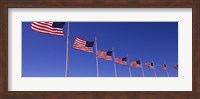 Low angle view of American flags, Washington Monument, Washington DC, USA Fine Art Print