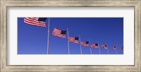 Low angle view of American flags, Washington Monument, Washington DC, USA Fine Art Print