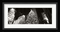 Christmas tree lit up at night, Rockefeller Center, Manhattan (black and white) Fine Art Print